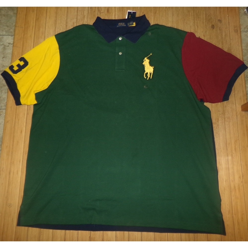 Polo Ralph Lauren Big Pony Colorblock Polo Shirt Mens 4LT Green Navy Yellow 4XL